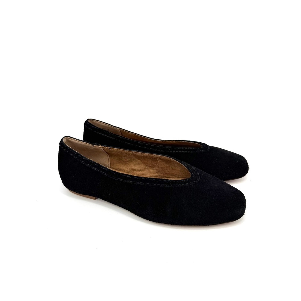 NEW Kelsi Dagger Brooklyn Freya Black Suede V-Cut Square Toe Ballet Flats 6.5